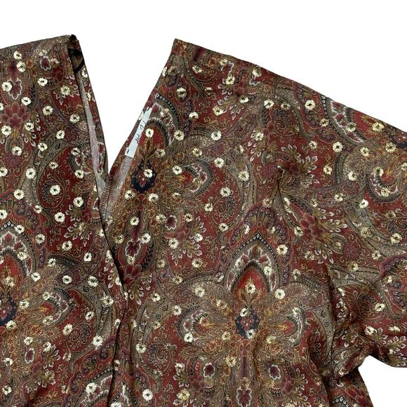 Atelier JAD Vintage Sheer Coverup Maxi Dress Brown Paisley Boho Size Medium - Picture 4 of 4